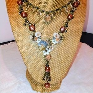 Colleen Toland Floral Bouquet 2 Level Dangles Seed Bead Y Drop Necklace